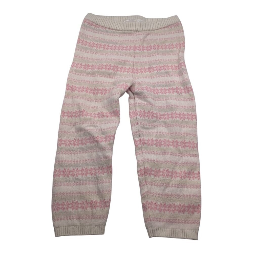 Gymboree Sweater Knit Pants Baby Girl 18-24M Pink & White Nordic Pattern Cotton - Picture 1 of 7